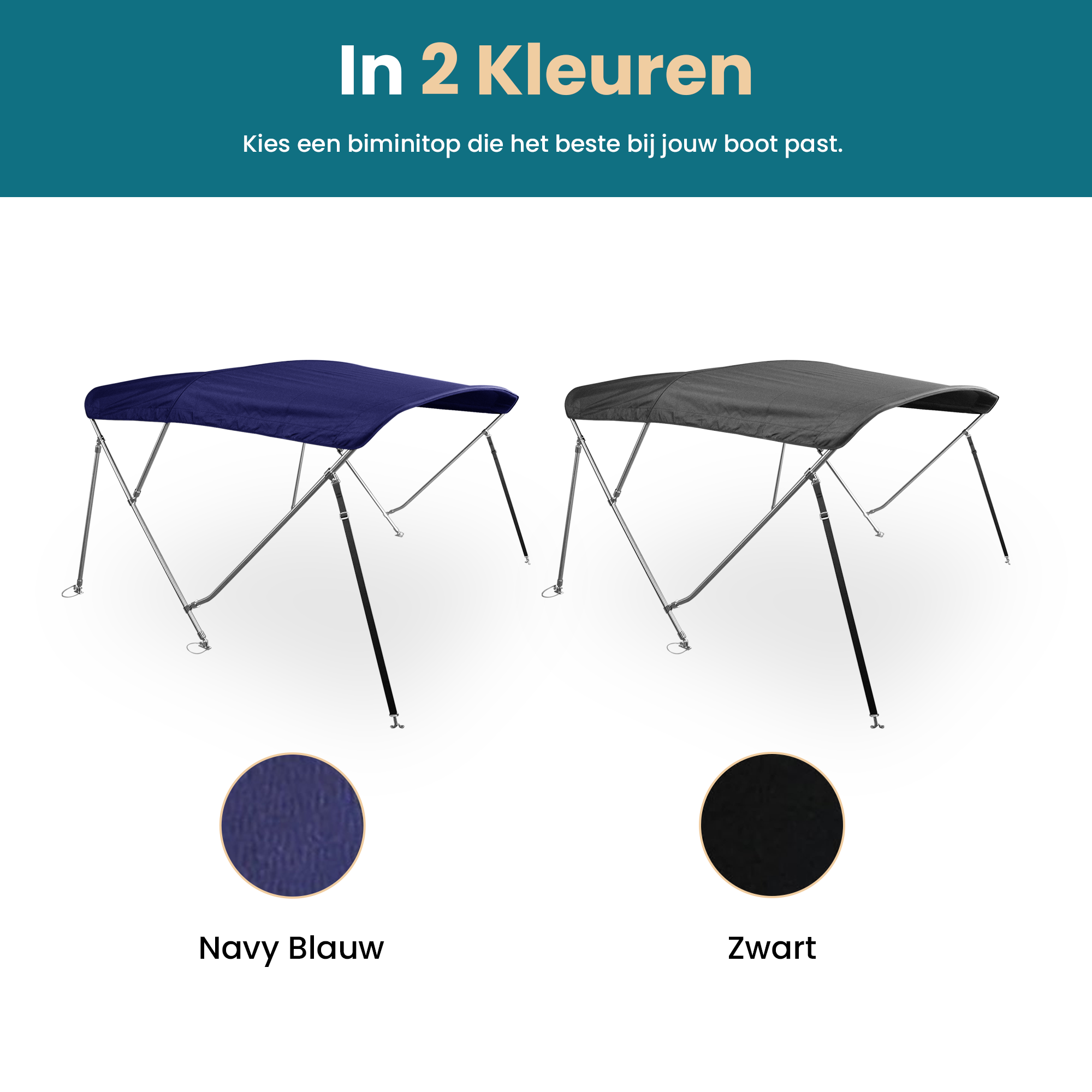 RVS 4-boogs biminitop - Breedte 215 <> 228 cm - Hoogte 137 cm