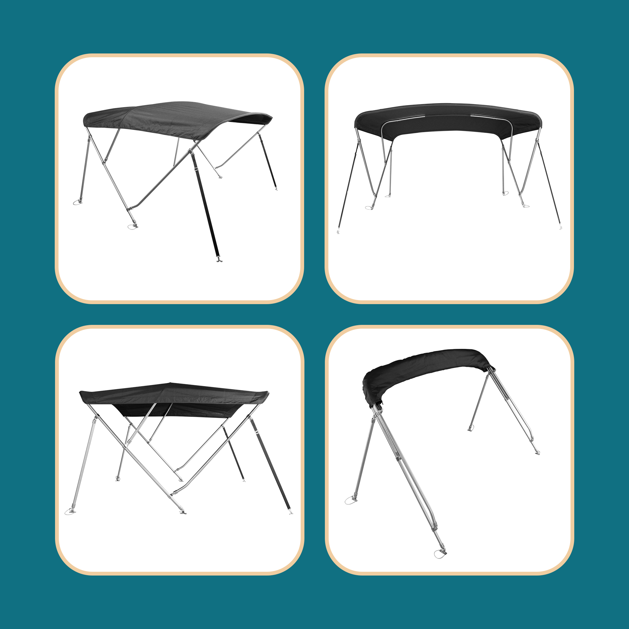 RVS 4-boogs biminitop - Breedte 215 <> 228 cm - Hoogte 137 cm