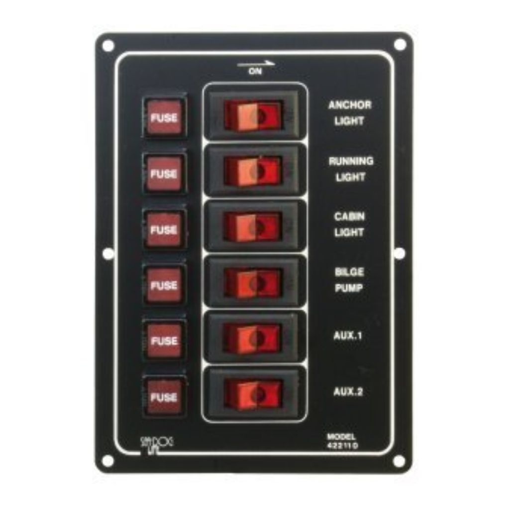 Verticaal schakelpaneel 12V met 6 schakelaars