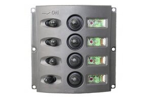 Schakelpaneel met 4 tuimelschakelaars en 4 stroomonderbrekers (2x aan-uit 10A en 2x aan-uit 5A)