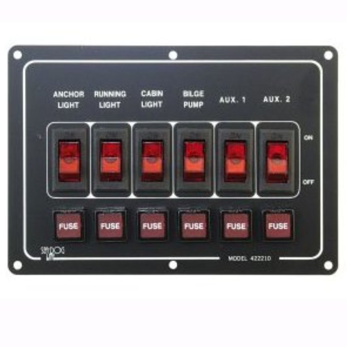 Horizontaal schakelpaneel 12 V met 6 schakelaars