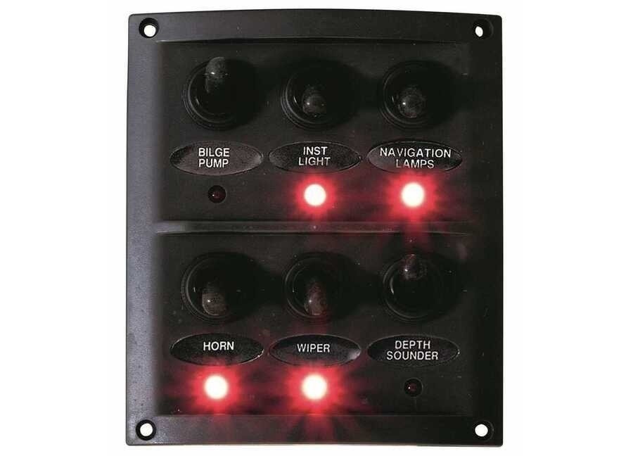 Boot schakelaar 12V met 6 waterdichte tuimelschakelaars / LED