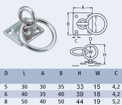 RVS Dekoog met ring en rechthoekige grondplaat