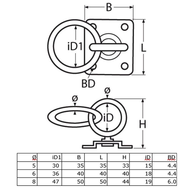 RVS Dekoog met ring en vierkante grondplaat