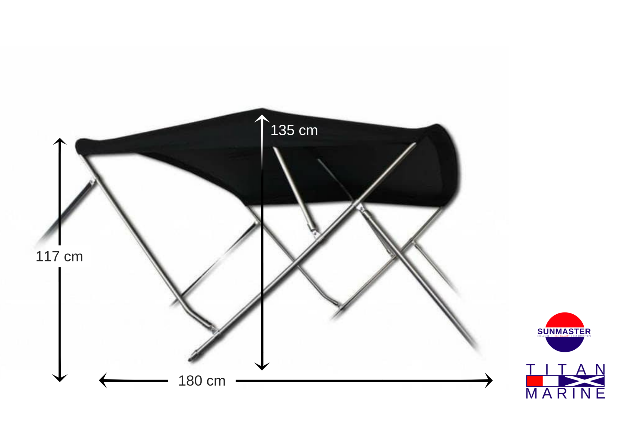 Aluminium  biminitop black edition - 3-boogs - Breedte 170 <> 182 cm - Hoogte 117 cm