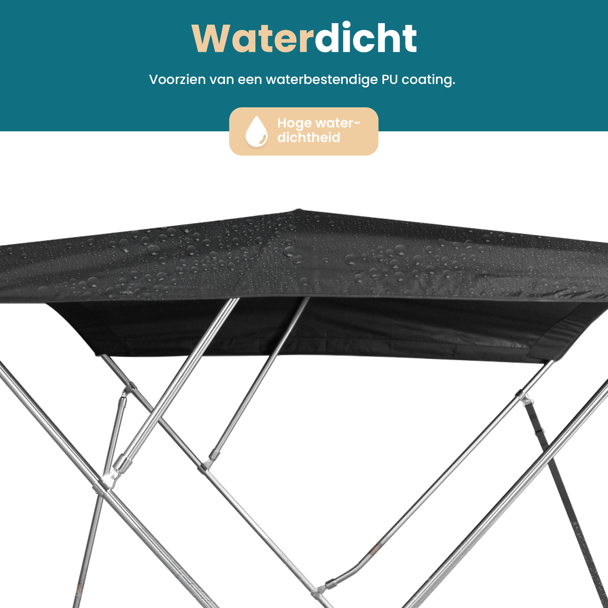 Biminitop XL | RVS 3-boogs | Breedte 231 <> 243 cm  - Hoogte 117 cm