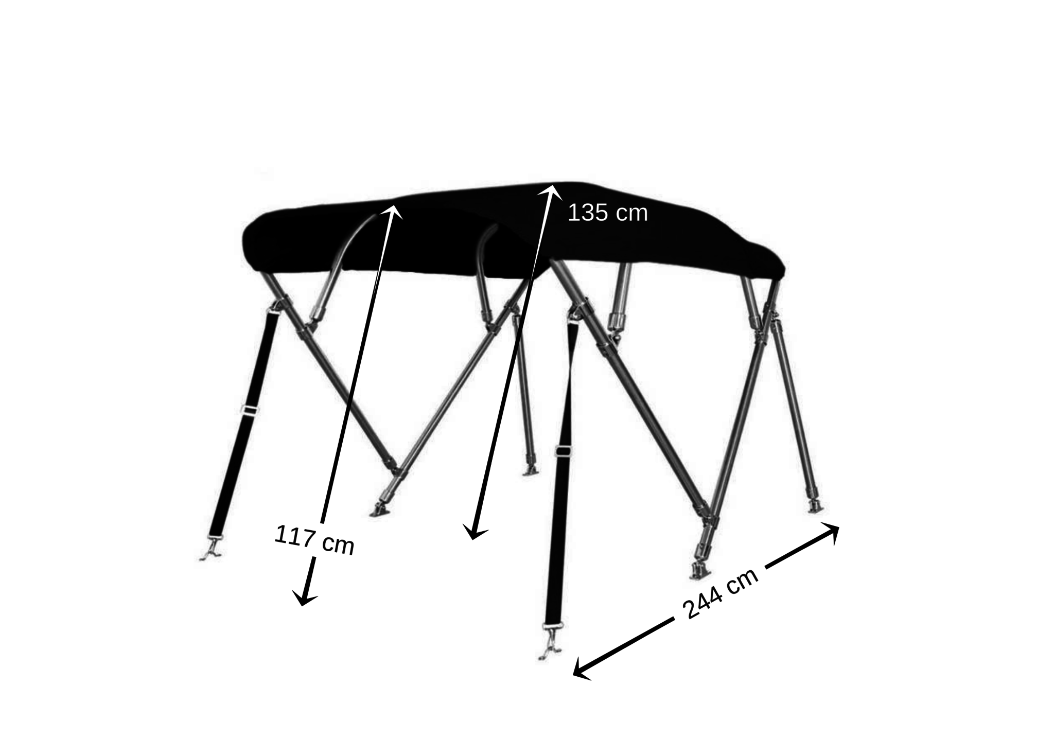 Biminitop basic | RVS 4-boogs | Breedte 231 <> 243 cm - Hoogte 137 cm