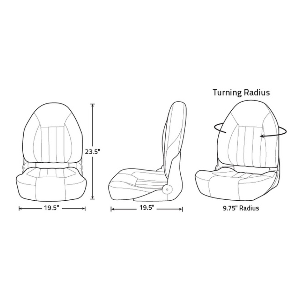 Folding High Back Pro Boat Seat - Inklapbare Bootstoel - Hoge Rugleuning - Zwart Grijs - Ergonomisch