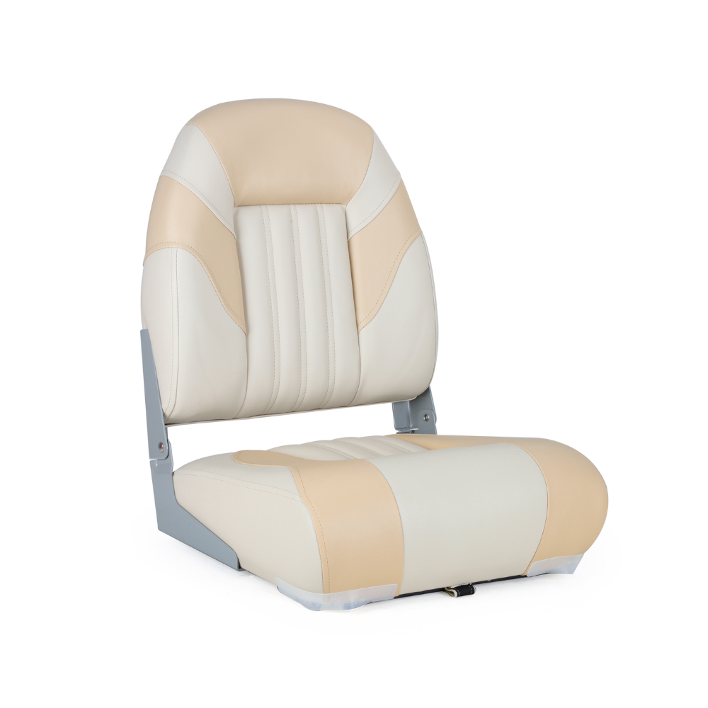 Opklapbare Bootstoel - Hoge Rugleuning - Ivoor Beige - Marine Vinyl - Ergonomisch