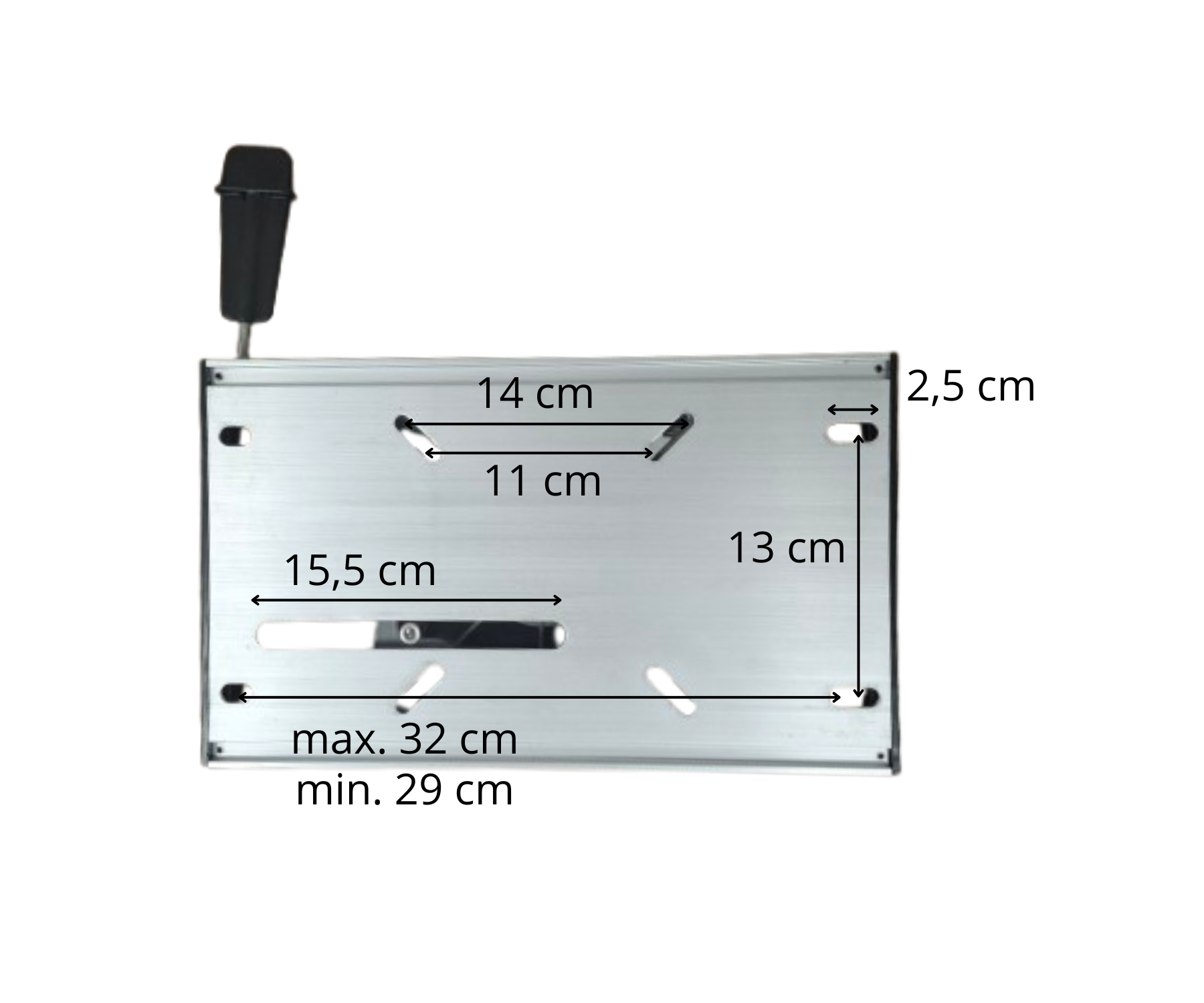 Stoelpoot met slede- Hoogte  38 cm - aluminium - voor en achteruit verstelbaar