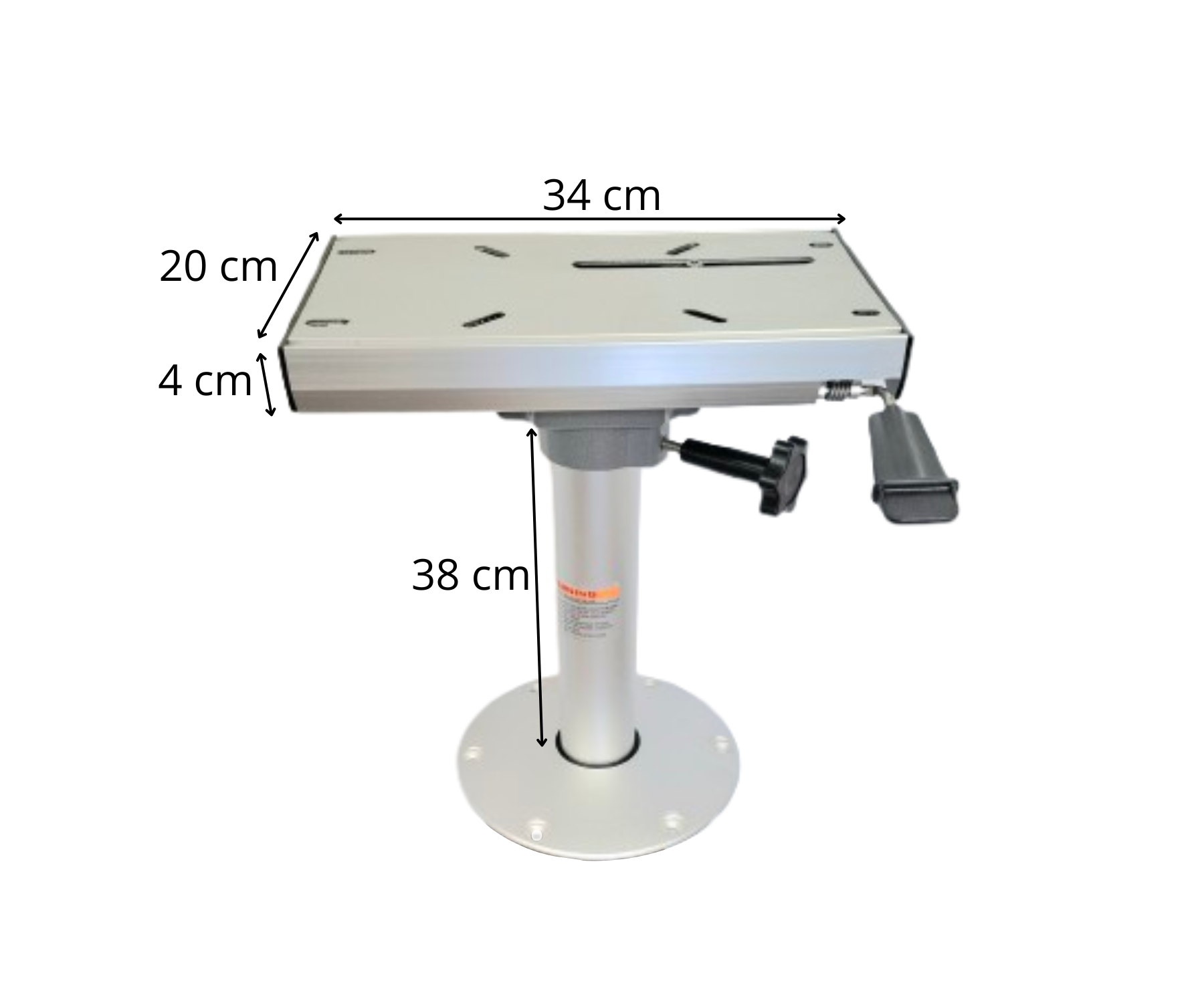 Stoelpoot met slede- Hoogte  38 cm - aluminium - voor en achteruit verstelbaar