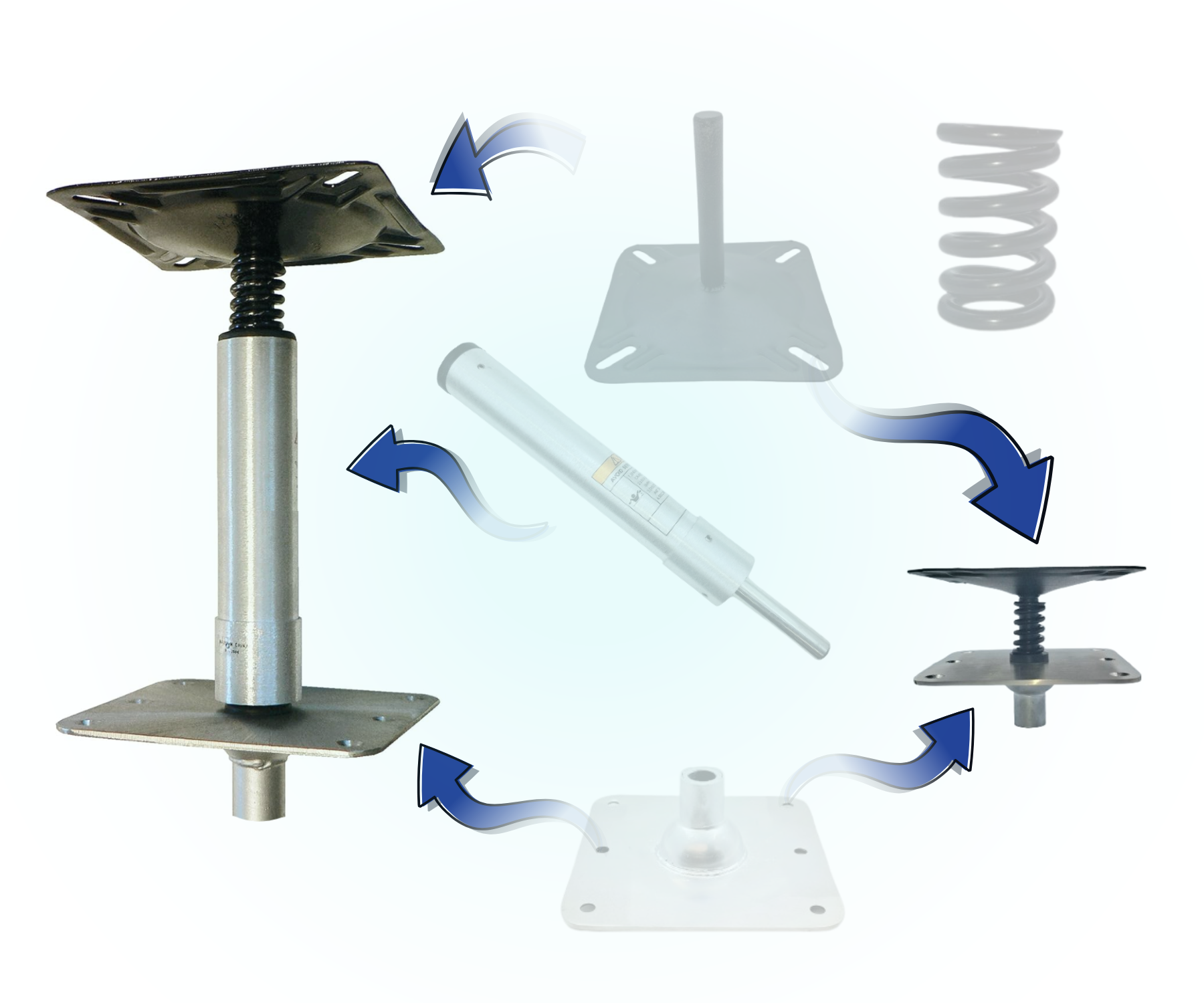 Stoelpoot type Set Pin - Aluminium - Inclusief veer - Universeel