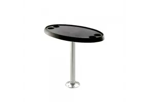 Boot tafelblad - zwart - Ovaal  47x76 cm - met bekerhouders - UV bestendig