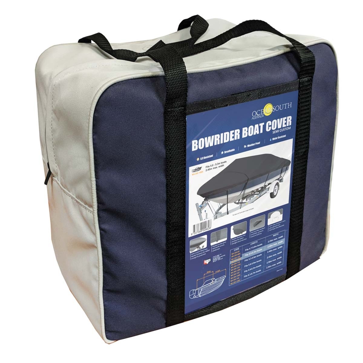 Universeel Boot Afdekzeil – Trailerbaar – Waterbestendig & Ademend ATLAS Marine Grade Stof (280 g/m²) - zwart