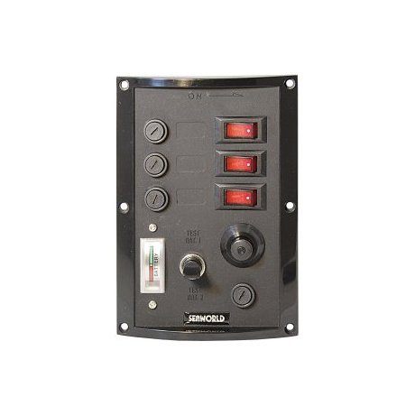 Schakelpaneel 12V met 3 zekeringen & accutester en hoorn
