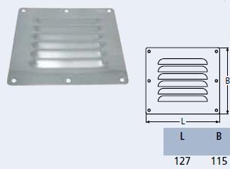 Ventilatierooster RVS - 128 x 116 mm