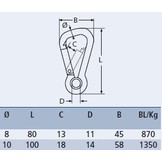 Karabijnhaak asymetrisch met oog RVS A4-AISI316