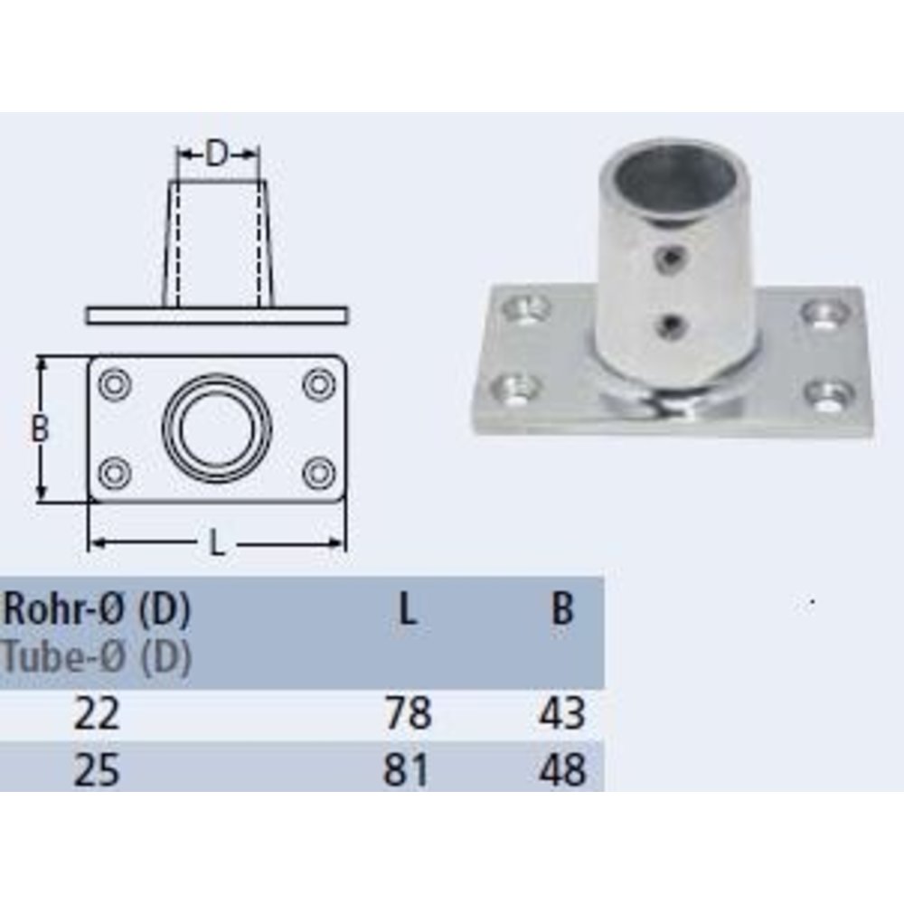 RVS Railingvoet 90 graden rechthoekige voet Boot onderdelen