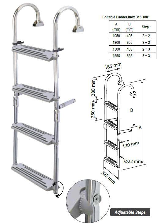 Opklapbare RVS zwemtrap met 180gr. ophanging