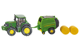 Siku John Deere Toy Tractor with Baler - 1:87 Scale