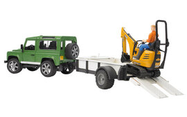 Bruder Land Rover Defender with trailer, JCB micro excavator and construction worker 1:16