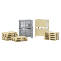 Bruder Logistics Set - 2 Mesh Boxes, 2 Crates, and 10 Pallets 1:16