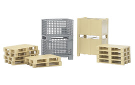 Bruder Logistics Set - 2 Mesh Boxes, 2 Crates, and 10 Pallets 1:16