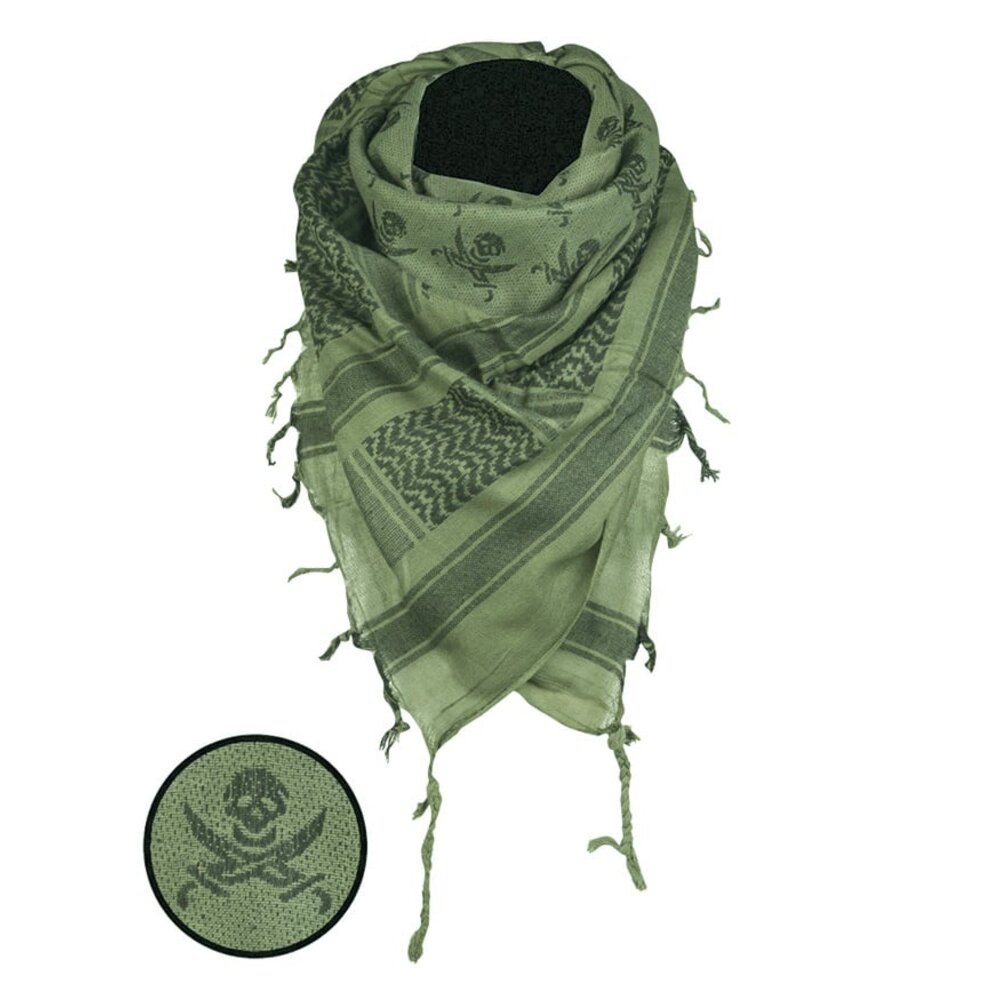 Mil-Tec Écharpe Shemagh à motifs crânes vert olive/noire