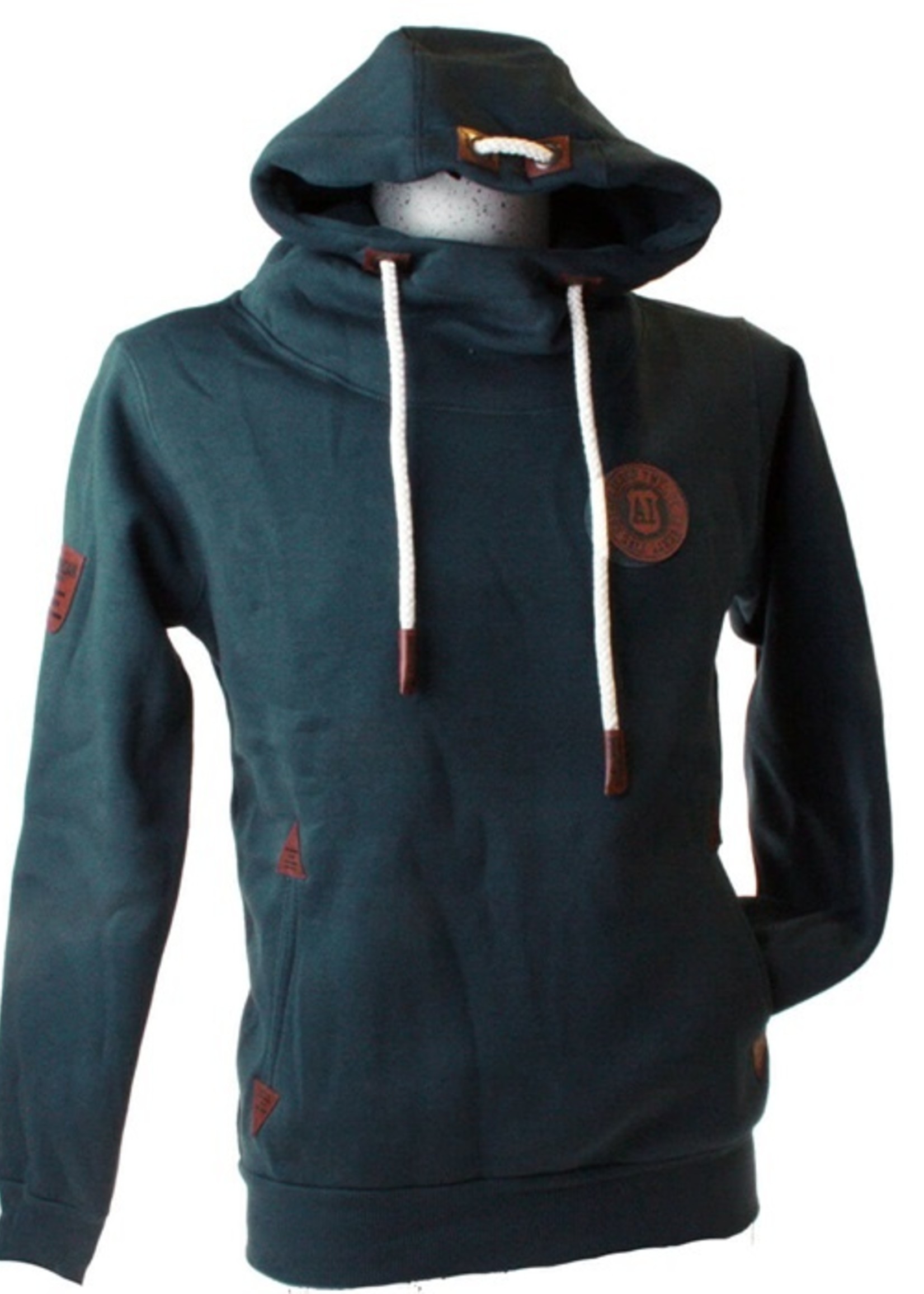 Hoodie Groen/Blauw with leather badges