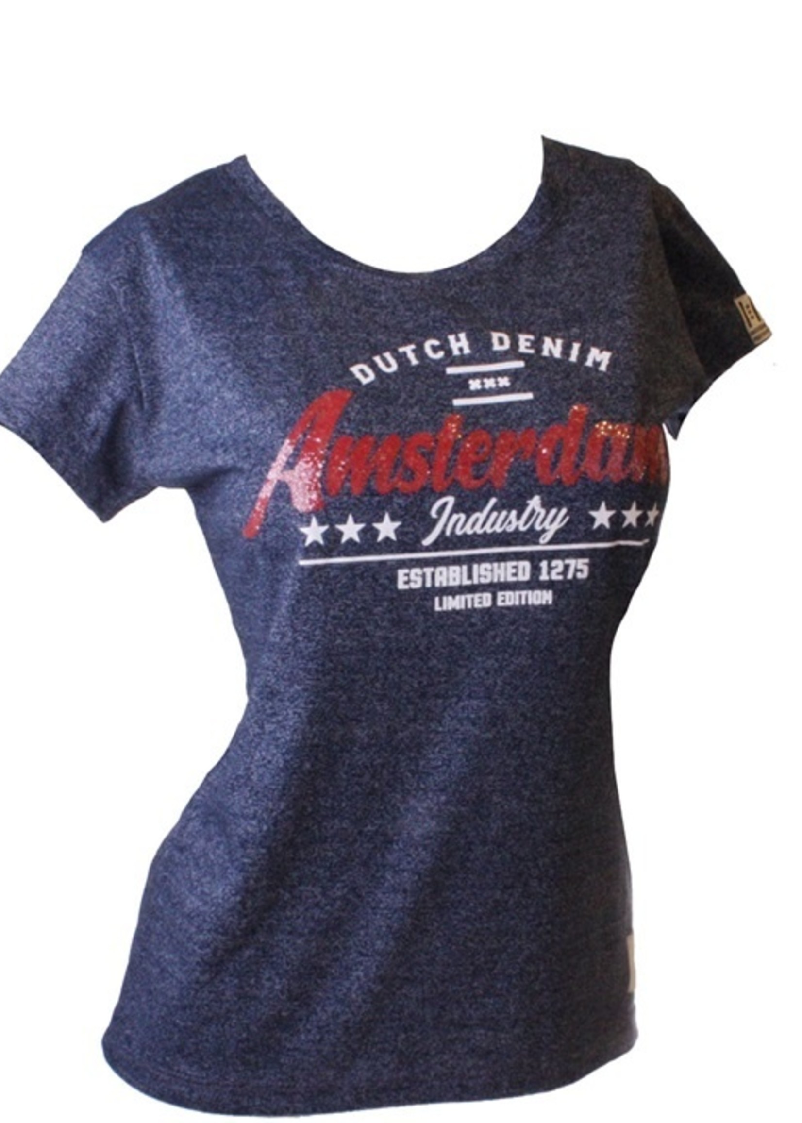 T-shirt Amsterdam sparkle Blauw grindle/Wit/Rood