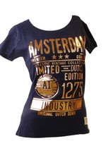T-shirt Amsterdam tekst Blauw neps/Goud