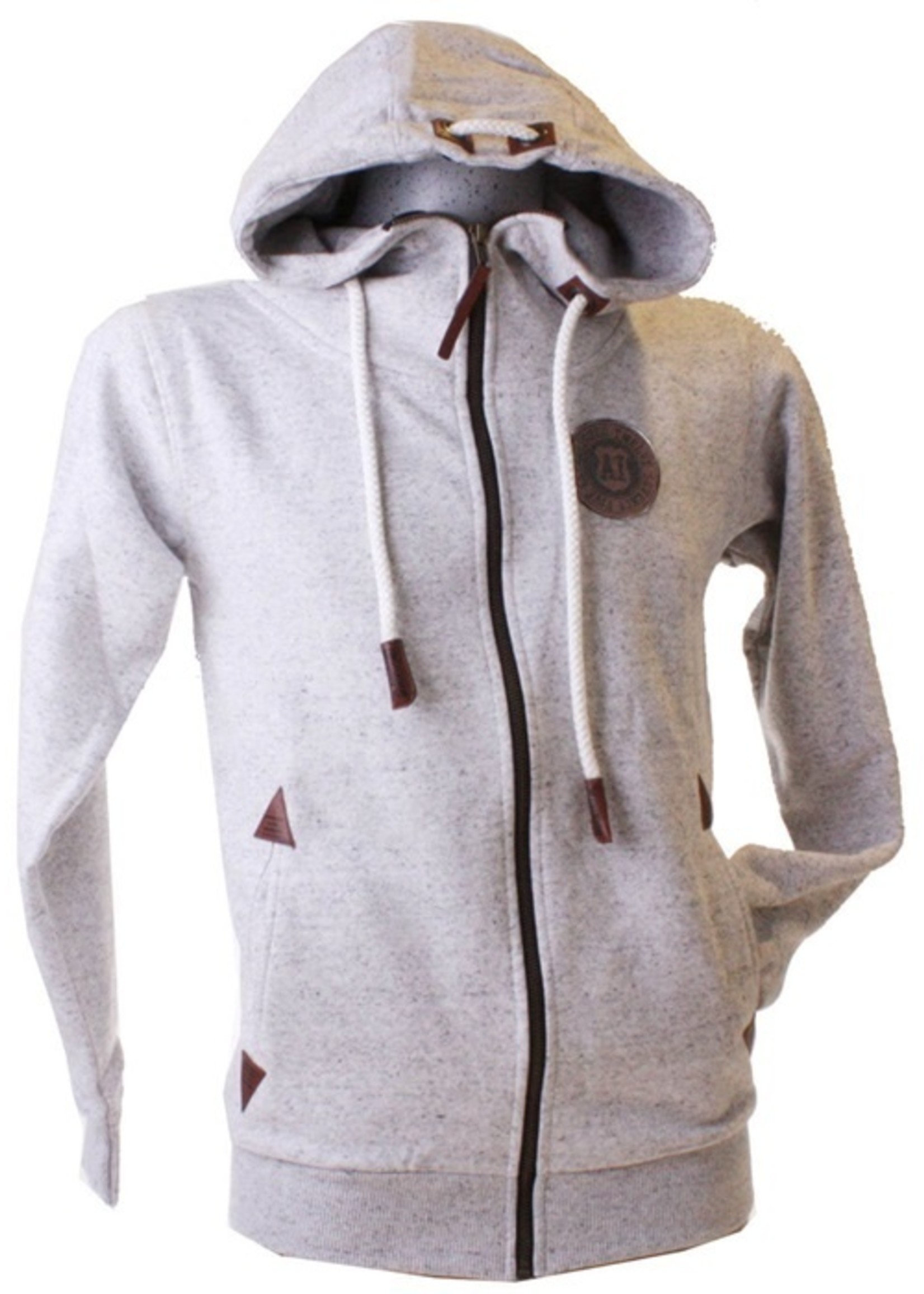 Hoodie with zipper Grey and leather badges