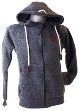 Hoodie with zipper Blue and leather badges - Amsterdam Industry