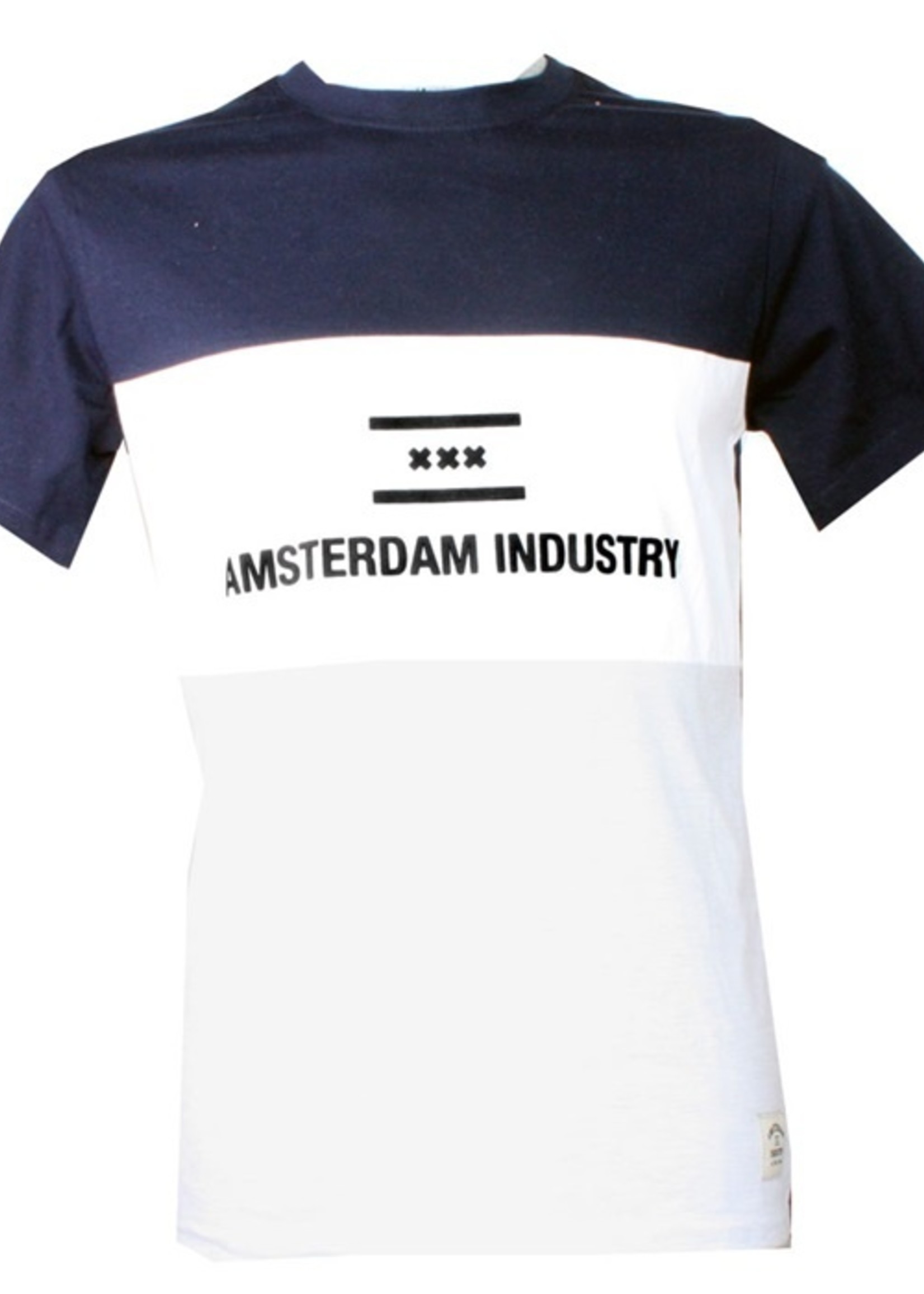 T-shirt Amsterdam 3 panelen Blauw/Wit/Grijs