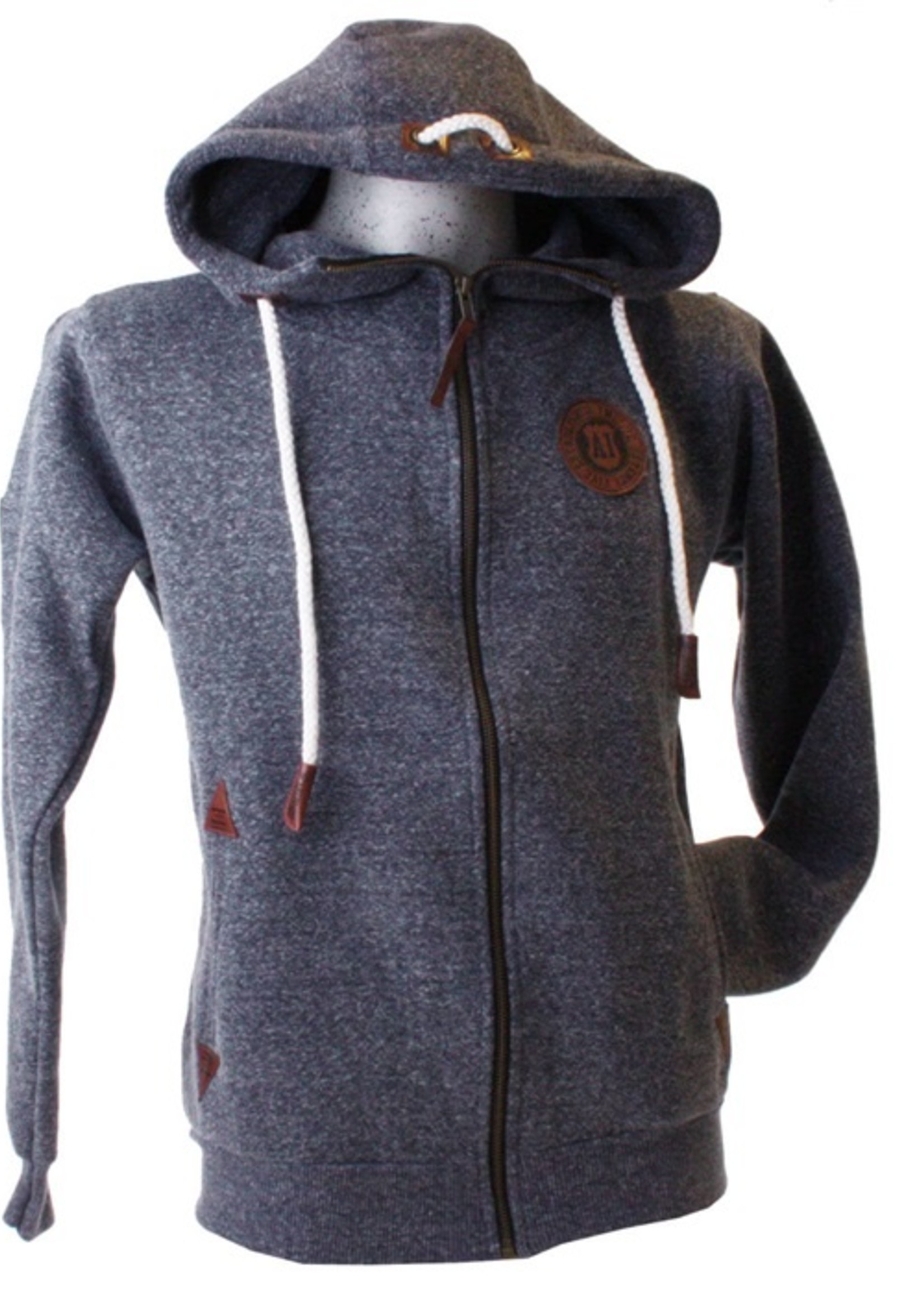 Hoodie with zipper Grey and leather badges