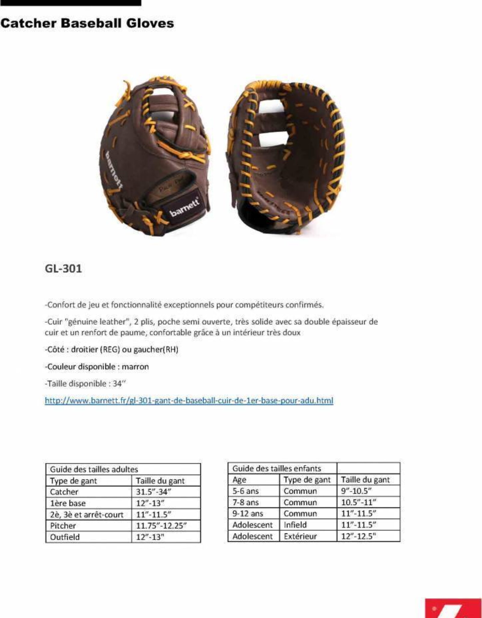 GL-301 Competition first base baseball glove, genuine leather, size 31”, black