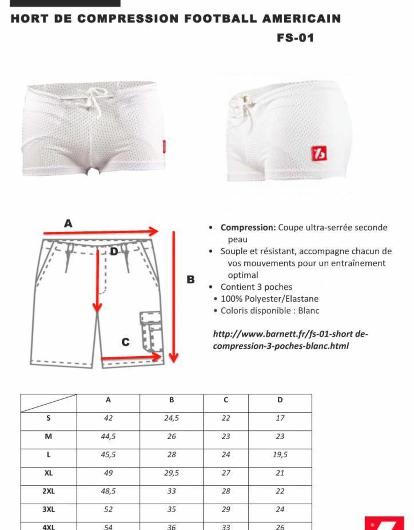 FS-01 Football compressive shorts, 3 slots, white
