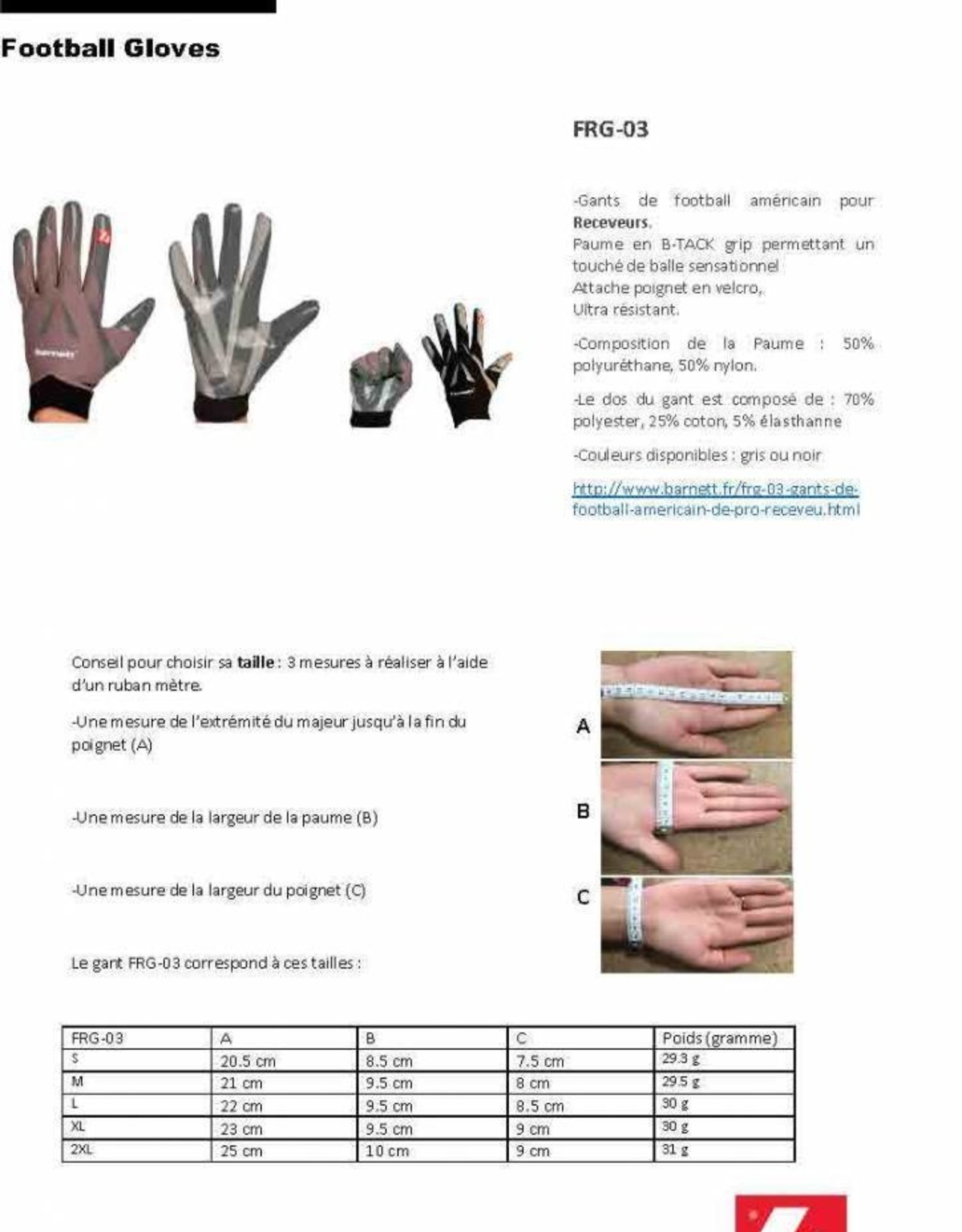 Barnett FRG-03 The best receiver football gloves, RE,DB,RB, grey