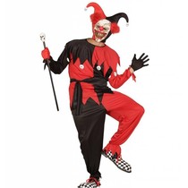 Narren kostuum Halloween rood/zwart