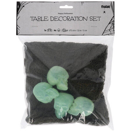 Table Runner Happy Halloween met 4 Skulls (75x180cm)