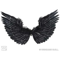 Vleugels zwart met zilver glitter 86x42cm