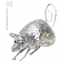 Glitter muis zilver 12cm