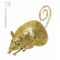 Glitter muis goud 12cm