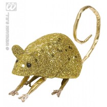 Glitter muis goud 8,5cm