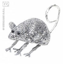 Glitter muis zilver 8,5cm