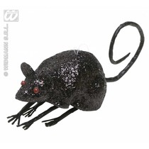 Glitter muis zwart 8,5cm