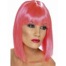 Pruik Glam Neon pink