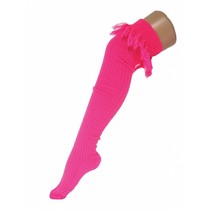 Kniekousen fluor roze met kwastjes