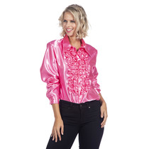 Ruchesblouse satijn roze