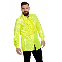 Ruchesblouse satijn neon geel